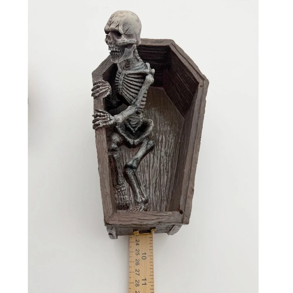 Vintage Halloween Resin Skeleton Rising Coffin Horror Prop Gothic Decor 9.5